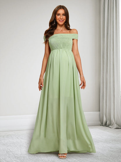 Robes de Maternité Ligne A/Princesse Décolleté Épaules Nues sans Manches Longueur Sol avec Plis