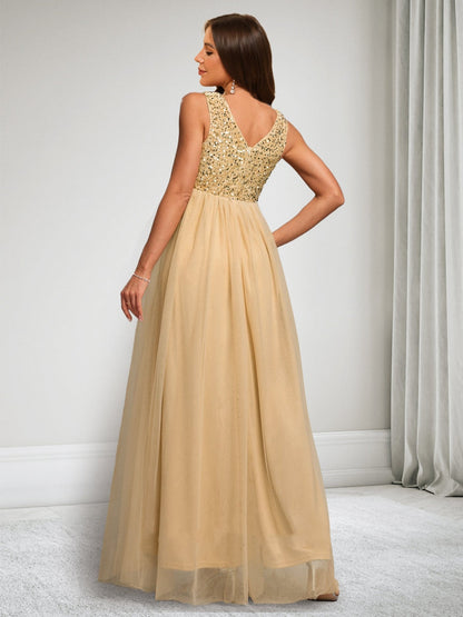 Robes de Maternité en Tulle Longueur Cheville, Ligne A/Princesse, Col en V, sans Manches, avec Sequins