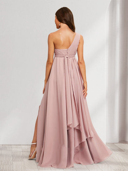 Robes de Maternité en Chiffon Plissé à Une Épaule Style A-Line/Princesse avec Fente Latérale et Volants