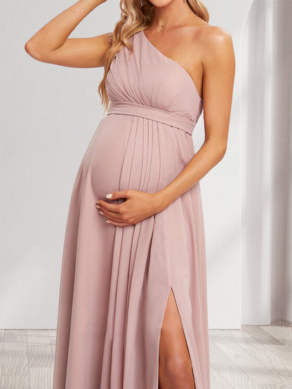 Robes de Maternité en Chiffon Plissé à Une Épaule Style A-Line/Princesse avec Fente Latérale et Volants