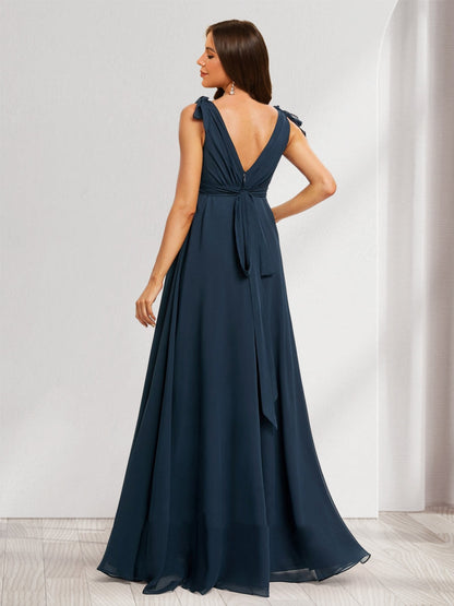 Robes de Maternité Ligne A/Princesse Col en V sans Manches Longueur Sol avec Volant et Nœud