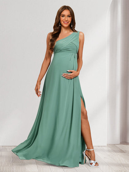Robes de Maternité Ruchées à Une Épaule sans Manches Style A-Line/Princesse avec Fente Latérale