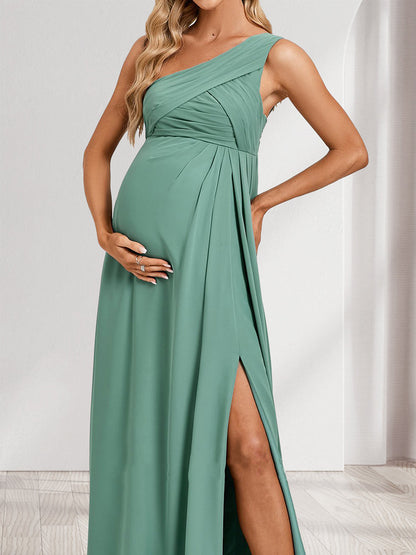 Robes de Maternité Ruchées à Une Épaule sans Manches Style A-Line/Princesse avec Fente Latérale