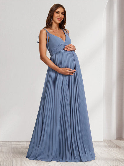 Robes de Maternité Minimalistes Longues sans Manches Col V Ligne A/Princesse avec Plis