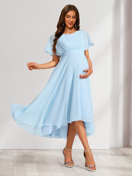 Robes de Maternité Asymétriques à Volants, Style A-Line/Princesse, Col en U, Manches Courtes, Plissées