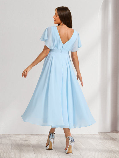 Robes de Maternité Asymétriques à Volants, Style A-Line/Princesse, Col en U, Manches Courtes, Plissées