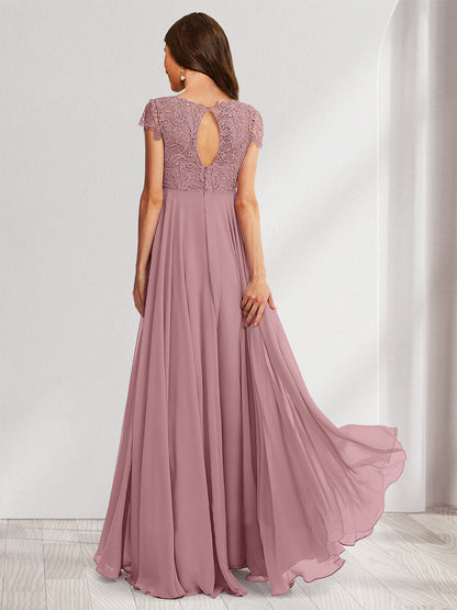 Robes de Maternité Longues Col Rond Ligne A/Princesse avec Appliques en Dentelle