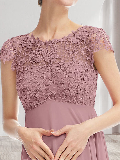 Robes de Maternité Longues Col Rond Ligne A/Princesse avec Appliques en Dentelle