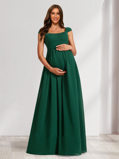 Robes de Maternité en Chiffon Longueur Sol Style A-Line/Princesse avec Col Carré, Fronces et Plis