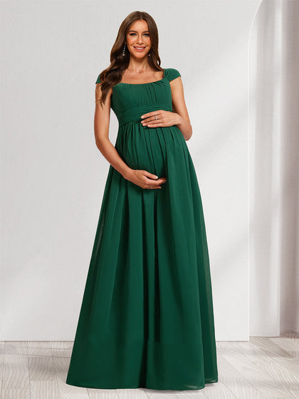 Robes de Maternité en Chiffon Longueur Sol Style A-Line/Princesse avec Col Carré, Fronces et Plis