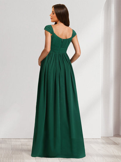 Robes de Maternité en Chiffon Longueur Sol Style A-Line/Princesse avec Col Carré, Fronces et Plis