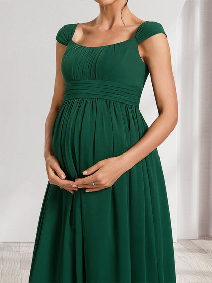 Robes de Maternité en Chiffon Longueur Sol Style A-Line/Princesse avec Col Carré, Fronces et Plis