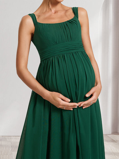 Robes de Maternité en Chiffon Longueur Sol Style A-Line/Princesse avec Col Carré, Fronces et Plis