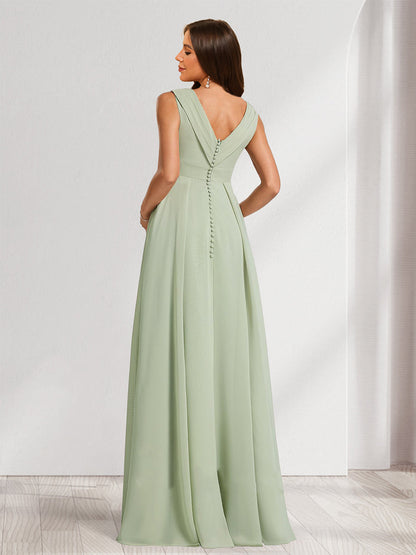 Robes de Maternité en Chiffon Plissé Col en V Ligne A/Princesse avec Fente Latérale