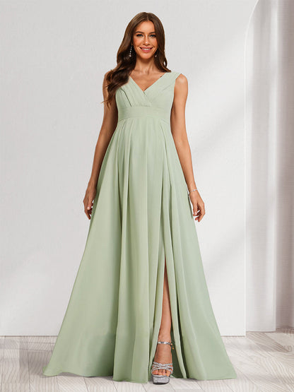Robes de Maternité en Chiffon Plissé Col en V Ligne A/Princesse avec Fente Latérale
