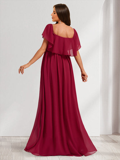Robes de Maternité Longues à Volants, Style A-Line/Princesse, Décolleté Bardot, Plissées