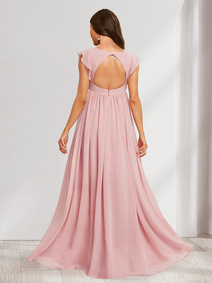 Robes de Maternité Longues Plissées à Col en V Style A-Line/Princesse avec Manches Flottantes et Fronces