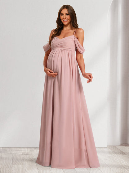 Robes de Maternité en Chiffon Plissé à Épaule Dénudée Style A-Line/Princesse avec Plis