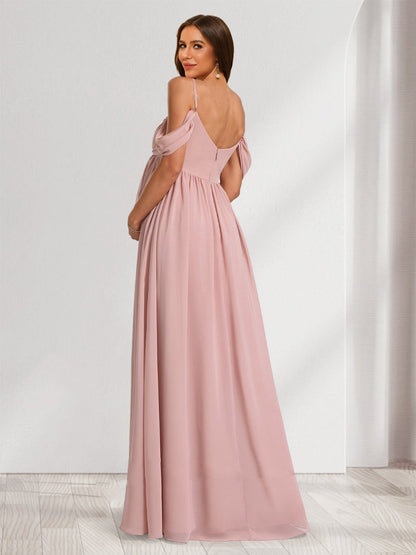 Robes de Maternité en Chiffon Plissé à Épaule Dénudée Style A-Line/Princesse avec Plis