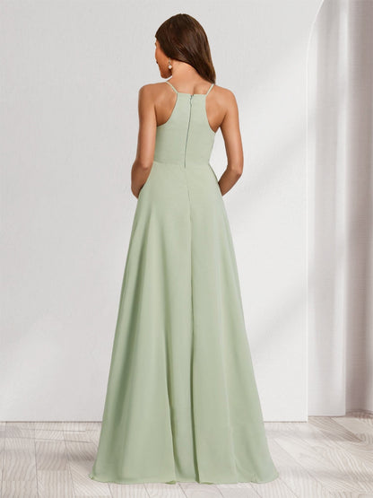 Robes de Maternité Longues Au Sol à Bretelles Spaghetti Style A-Line/Princesse avec Fente Latérale et Plis