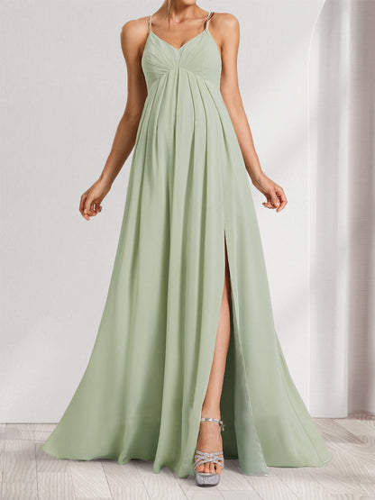 Robes de Maternité Longues Au Sol à Bretelles Spaghetti Style A-Line/Princesse avec Fente Latérale et Plis