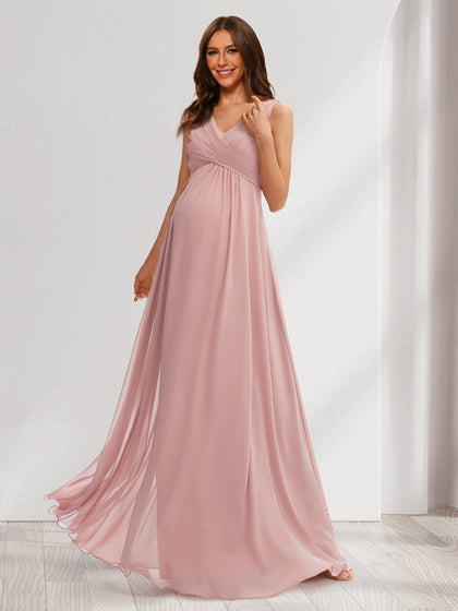 Robes de Maternité Douces à Col en V, sans Manches, Style A-Line/Princesse, Plissées et Froncées