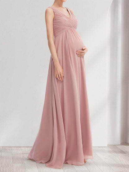 Robes de Maternité Douces à Col en V, sans Manches, Style A-Line/Princesse, Plissées et Froncées
