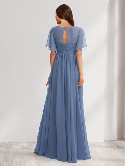 Robes de Maternité en Chiffon à Col en V, Manches Courtes, Ligne A/Princesse avec Volants et Plis