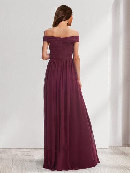 Robes de Maternité Plissées à Ligne A/Princesse, Décolleté Épaule Nue, Longueur Au Sol avec Fente Latérale