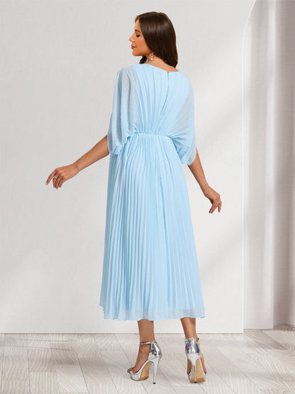 Robes de Maternité Élégantes Plissées à Col en V, Manches Mi-Longues, Style A-Line/Princesse avec Fronces