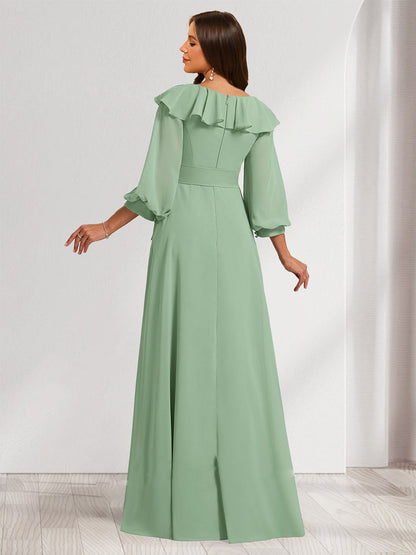 Robes de Maternité Ligne A/Princesse Col V Manches Longues avec Volants et Nœud