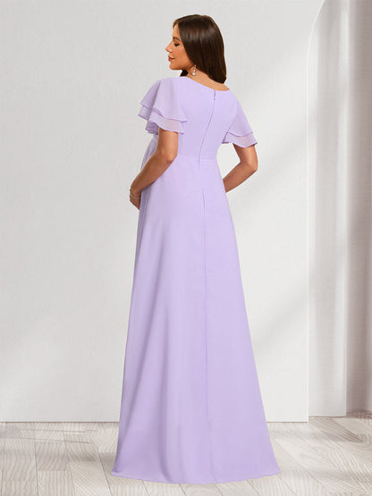 Robes de Maternité en Mousseline Plissée Col V Style A-Line/Princesse avec Volants et Plis