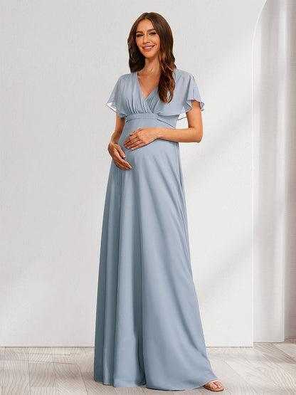 Robes de Maternité Ligne A/Princesse Col V Manches Papillonnantes avec Nœud et Volants