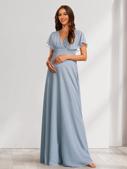 Robes de Maternité Ligne A/Princesse Col V Manches Papillonnantes avec Nœud et Volants