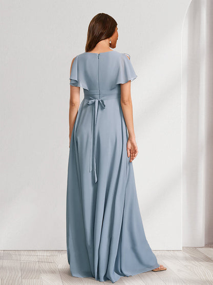 Robes de Maternité Ligne A/Princesse Col V Manches Papillonnantes avec Nœud et Volants