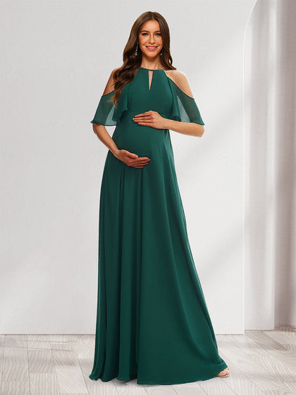 Robes de Maternité Élégantes à Col Halter et Épaules Dénudées Style A-Line/Princesse avec Volants