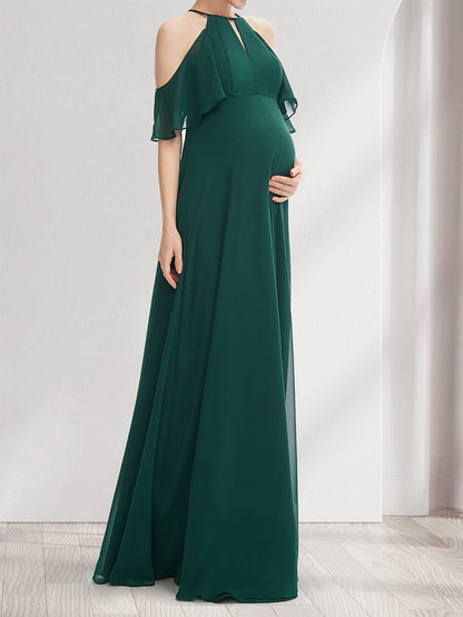 Robes de Maternité Élégantes à Col Halter et Épaules Dénudées Style A-Line/Princesse avec Volants