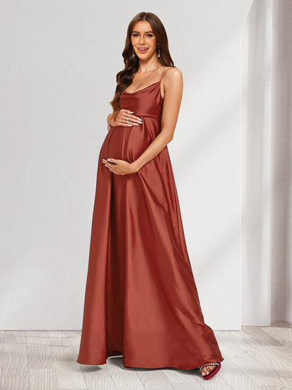 Robes de Maternité Ligne A/Princesse à Col Bénitier sans Manches Longueur Sol avec Plis