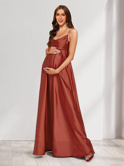 Robes de Maternité Ligne A/Princesse à Col Bénitier sans Manches Longueur Sol avec Plis