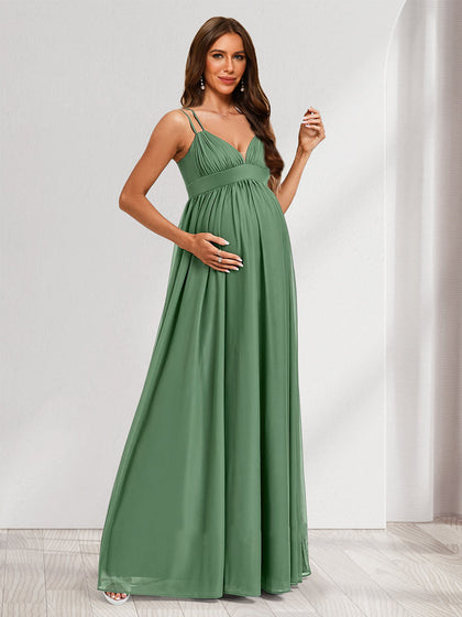 Robes de Maternité Ligne A/Princesse avec Bretelles, Plissées, Longueur Au Sol et Fronces