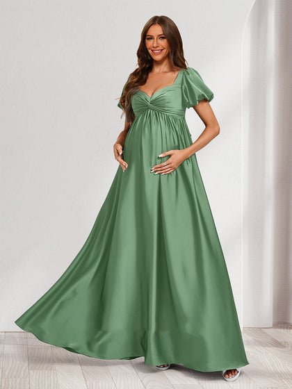 Robes de Maternité Élégantes à Col en V, Style A-Line/Princesse, Manches Courtes, Plissées et Froncées