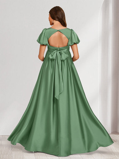 Robes de Maternité Élégantes à Col en V, Style A-Line/Princesse, Manches Courtes, Plissées et Froncées