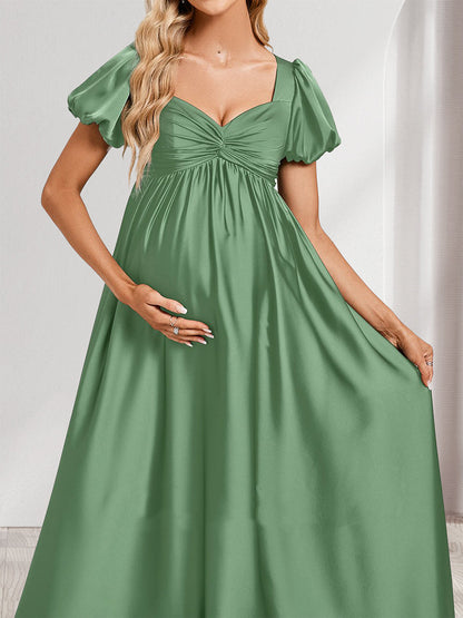 Robes de Maternité Élégantes à Col en V, Style A-Line/Princesse, Manches Courtes, Plissées et Froncées