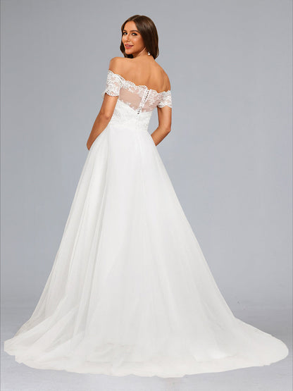 Robes de Bal Décolleté Épaules Dénudées pour Maternité avec Appliques en Dentelle