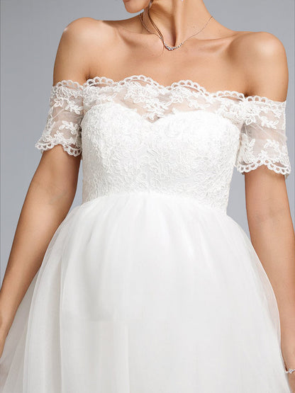 Robes de Bal Décolleté Épaules Dénudées pour Maternité avec Appliques en Dentelle