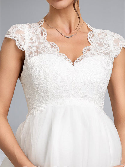 Robes de Maternité Luxueuses en Tulle Long Col V Ligne A/Princesse avec Appliqués