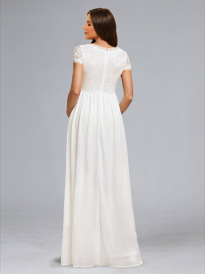Robes de Maternité Longues à Col Carré, Manches Courtes, Style Princesse/Ligne A, avec Appliques
