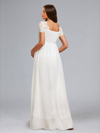 Robes de Maternité Trapèze/Princesse à Décolleté Cœur, Manches Courtes, Plissées avec Appliques