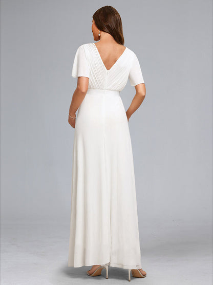 Robes de Maternité Longueur Sol à Col en V, Style Princesse/Ligne A, Plissées avec Volants