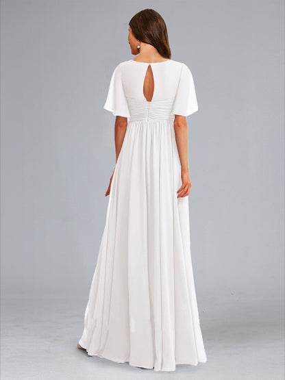 Robes de Maternité Longues à Col en V, Style A-Line/Princesse, avec Manches Flottantes Plissées et Volants